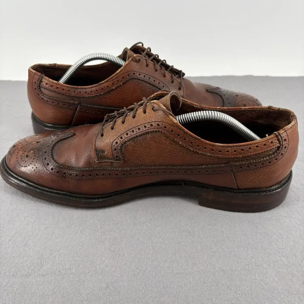 Vintage Towncraft Brown Leather Longwing Brogue Wingtip Shoes Mens 11 Derby